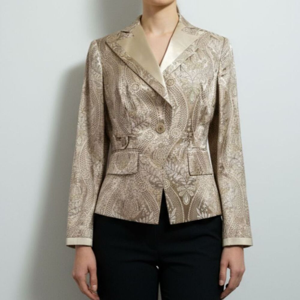 Allen B. Schwartz Gold Brocade Jacket Wedding Guest Cocktail Party Size 4 🥂